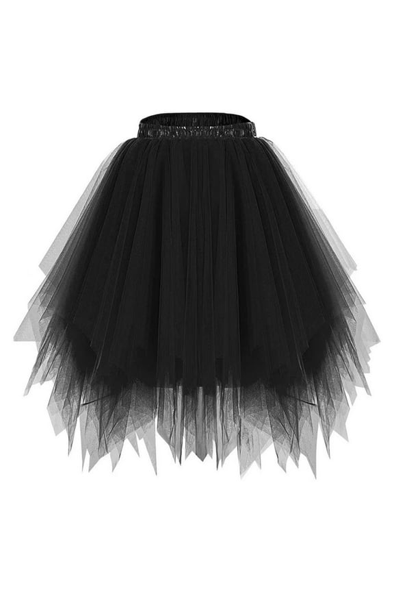 Tutu Skirts for Women Elastic High Waist Mesh Tiered Skirt Casual Summer A-line Skirts for Dance Vacation Black S-L