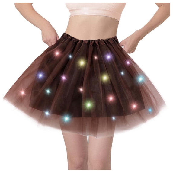 Tutu Tulles Skirts for Women Girls Adult LED Lights Princess Star Puffy Elastic Waist Mini Skirts Irregular A Line Mesh Layered Tutus Skirt