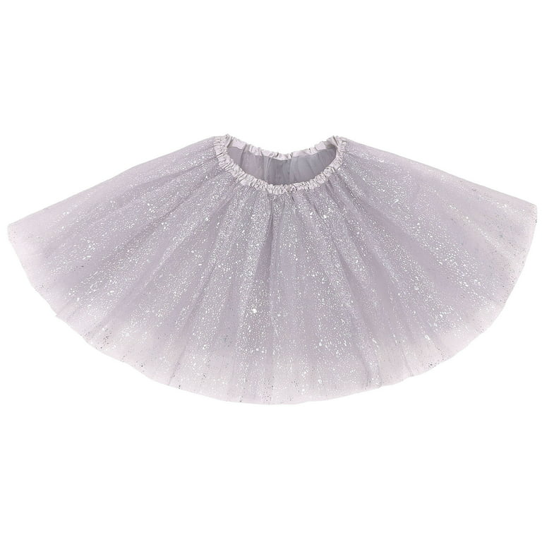 Tutu Women's Sparkle Sequin Triple Layered Tulle Party Dance Ballet  Skirt,Silver