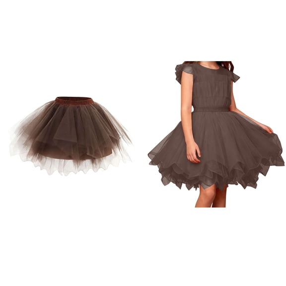 Tutu for Girls Layers Coffee Tutu Elastic Waist Tulle Ballet Skirts Girls Party Dress