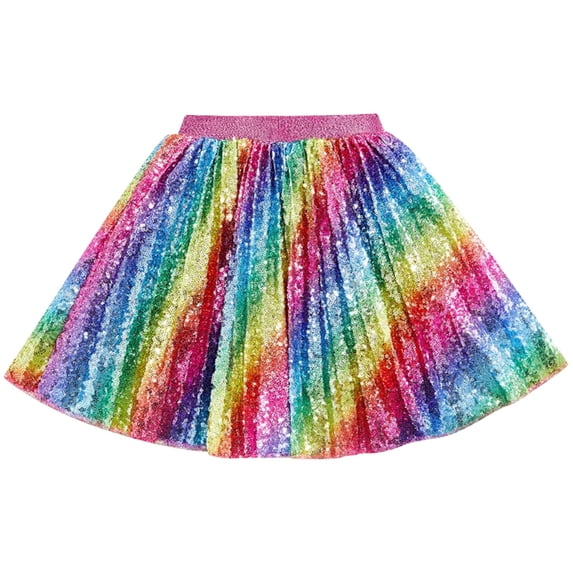 Tutus for Girls Sequin Skirt for Girls, Kids Elastic Waist A-Line Sparlky Mini Skirt with Lining, Pleated Sequin Skirts for Party Girls Mesh Skirt Multicolor 3XL