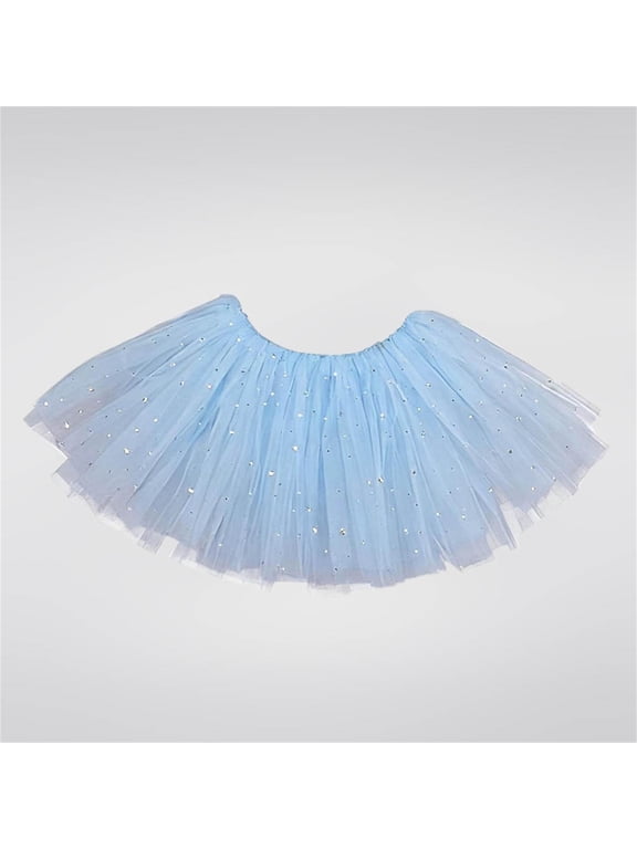 Tutus Skirt for Girls Sequin Girl Mesh Tutus Skirt Sparkly Layered Tulles Skirt Princess Birthday A-Line Dance Skirt Light Blue 5Y