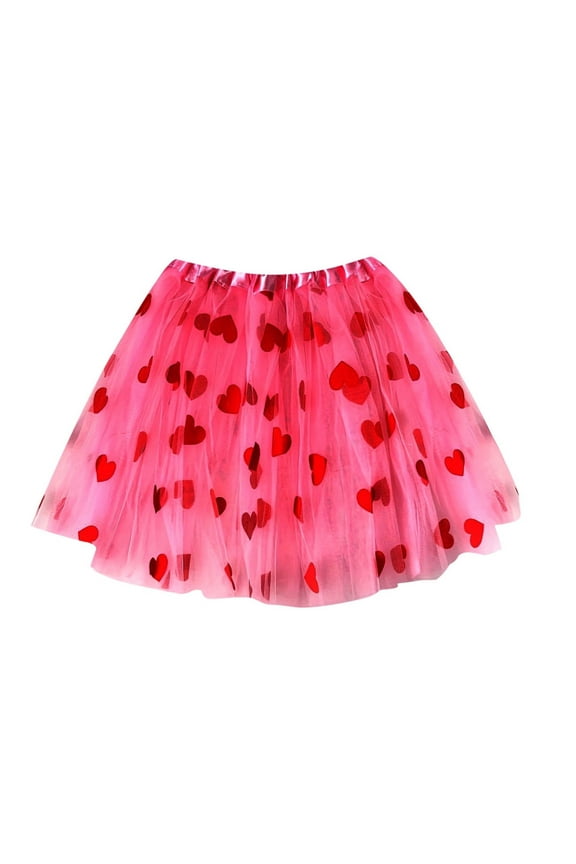Tutus for Girls Fashion Cute Heart Print Valentines Day Tutu Skirt Princess Mesh Ballet Dancewear Dress Holiday Party Dresses Pink 3-14 Years