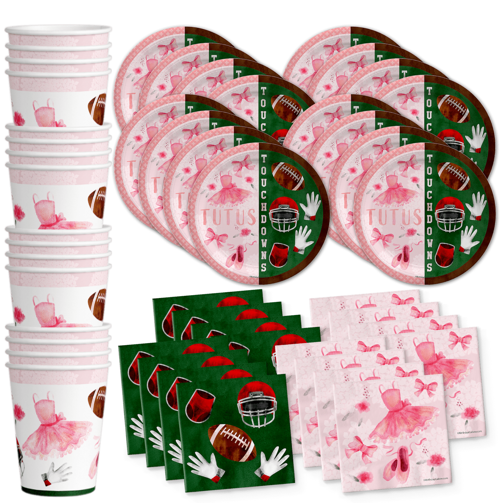 Tutus or Touchdowns Gender Reveal Party Tableware Set for 16 Guests