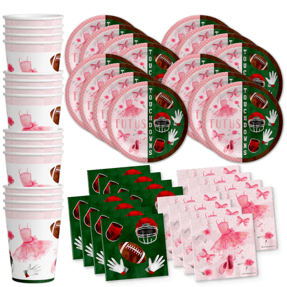 Tutus or Touchdowns Gender Reveal Party Supplies Set Plates Napkins Cups Tableware Kit for 16
