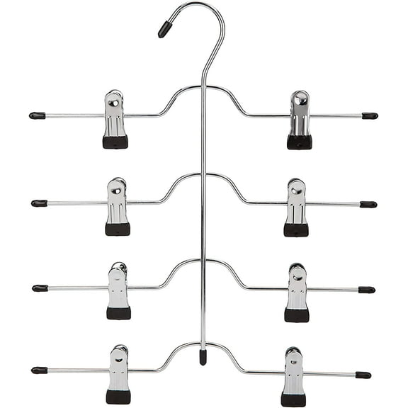 Tutuviw 1 Pack Multi-Layer Pants Rack Storage Rack, 4-Layer Metal Hanger with Adjustable Clip, Black Space-Saving Hangers Wardrobe Organizer