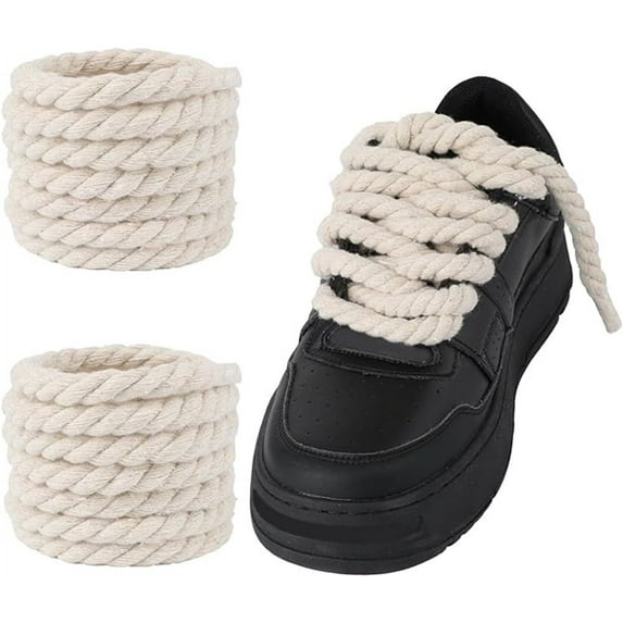 Tutuviw 1 Pairs Round Rope Shoelaces Thick Cotton Solid Shoe Laces ,Three Strand Cotton Shoe Lacesfor Men Women Sneakers Shoestrings(Beige)