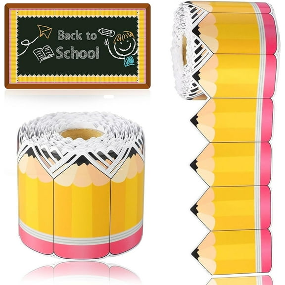 Tutuviw 1 Roll Bulletin Board Borders,59 ft Pencil Paper Die Cut Cutouts Borders Trims,Bulletin Board Decor with Pencil Patterns,Pencil Classroom Bulletin Border Roll for Display Wall Blackboard Decor