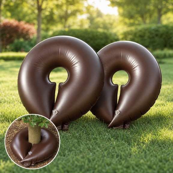 Tutuviw 10 Gallon Tree Watering Ring/Bag(2 Pack), Basic Water Saving Slow Release Root Water System, Plastic Planting Water Bag for Multi-Trunk Newly Planted Small Trees and Shrubs(Brown)