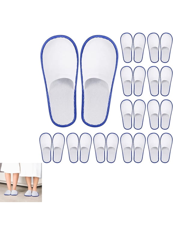 10 Pairs Disposable Slippers for Guests, Closed Toe Non Slip Spa Slippers, Bulk Soft House Slippers, Winter Warm Flops for Boys Girls Travel Hotel Party Indoor Outdoor (Blue)