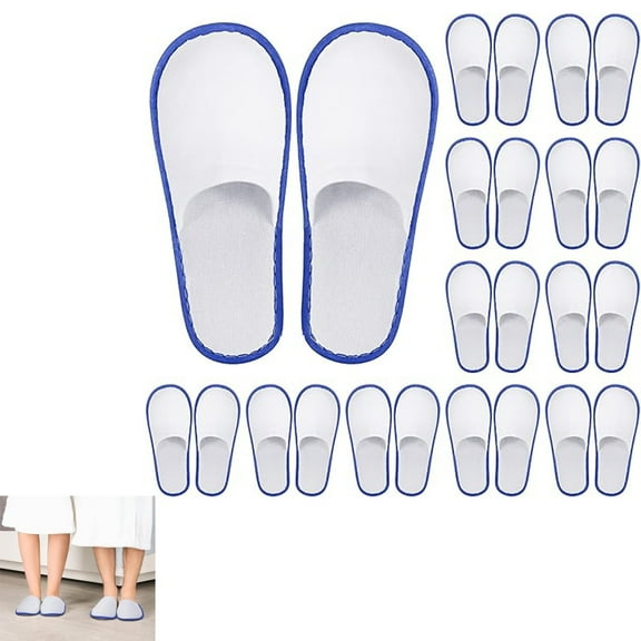 Tutuviw 10 Pairs Disposable Slippers for Guests, Closed Toe Non Slip Spa Slippers, Bulk Soft House Slippers, Winter Warm Flops for Boys Girls Travel Hotel Party Indoor Outdoor (Blue)