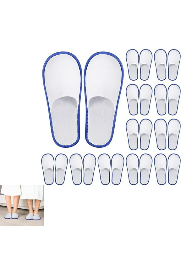10 Pairs Disposable Slippers for Guests, Closed Toe Non Slip Spa Slippers, Bulk Soft House Slippers, Winter Warm Flops for Boys Girls Travel Hotel Party Indoor Outdoor (Blue)