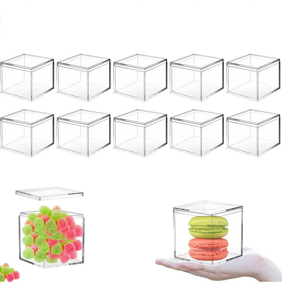Tutuviw 10 Pcs Acrylic Box Clear Small Acrylic Box with Lids, Display Box Plastic Square Cube Mini Acrylic Storage Containers for Candy Pill Tiny Toys Gifts, Decorative Boxes, 2.2 in