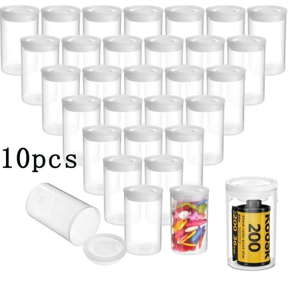 Tutuviw 10 Pcs Clear Film Canisters with Caps 32 mm Empty Camera Reel Containers,Seal Film Case Canisters Container Storage Containers Case with Lids for Storing Small Accessories Keys Art Beads