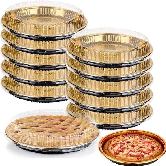 Tutuviw 10 Pcs Disposable Pie Containers Gold Dessert Containers with Lids 9.8in Round Cake Storage Container Clamshell Takeout Food Carrier Dessert Cookie Food Trays for Parties