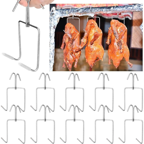 Tutuviw 10 Pcs Meat Hooks,Stainless Steel Double Hangers Hooks,5 x 2.8 in Roast Duck Grill Hangers,Processing Butcher Hook Hanging,Big Easy Meat Hangers for Grilling Outdoor Cooking Drying BBQ