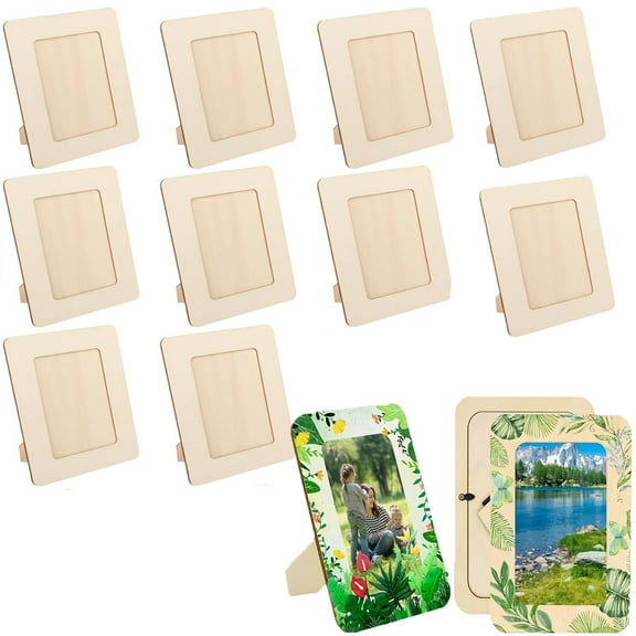 Tutuviw 10 Pcs Unfinished Wooden Frames DIY Wood Picture Frames Standing Photo Frames DIY Crafts Wood Decorate 4 x 6 in Wood Photo Picture Frames for Crafting Art Projects,Painting Decorations