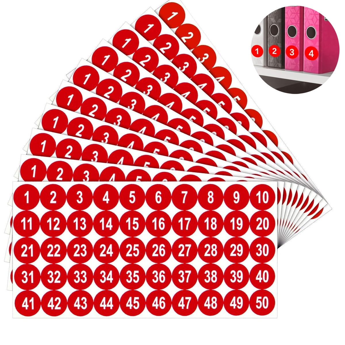 Number Rount Sticker Tutuviw 10 Sheets 1 to 50 Number Round Labels Stickers,Consecutive ...