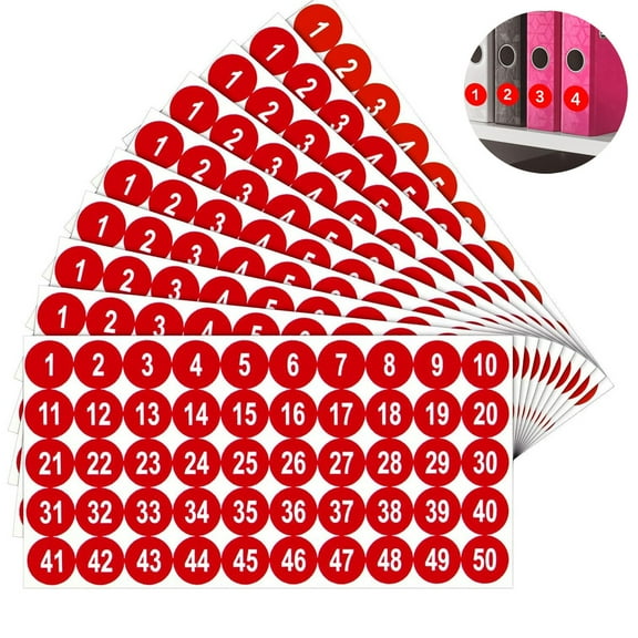 Tutuviw 10 Sheets 1 to 50 Number Round Labels Stickers,Consecutive Number Stickers,Vinyl Waterproof Adhesive Inventory Stickers for Storage Box,Indoor Outdoor,Office & School Supplies (Red,1 Inch)
