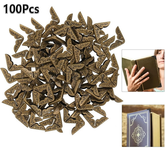 Tutuviw 100 Pcs 0.55" Book Corner Protectors, Metal Book Scrapbook Corner Protectors, Notebook Cover Book Corner Cover, Folder Corner Protectors for Menu Scrapbook Album (Bronze)