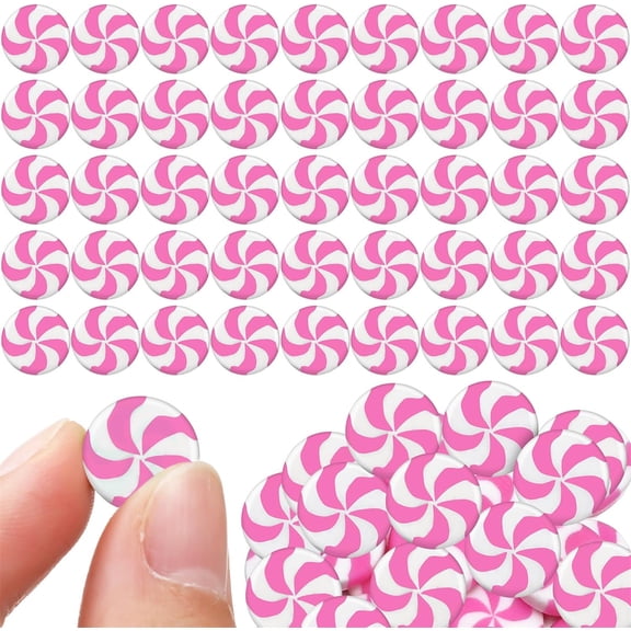 Tutuviw 100 Pcs 25 mm Christmas Candy Cane Ornaments Fake Peppermint Ornaments Christmas Mini Candy Canes Decor for Xmas Tree Party Decor Miniatures DIY Craft(Pink and White)