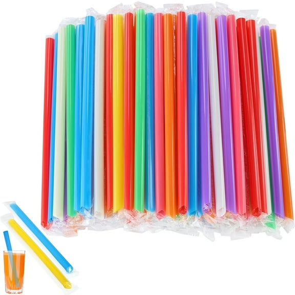 Tutuviw 100Pcs Multicolor Plastic Boba Drinking Straws,Individually Wrapped 10" Long Straws for Boba,Disposable Jumbo Smoothie Straws,Wide-Mouthed Drinking Straw,Large Plastic Bubble Milkshake Straws