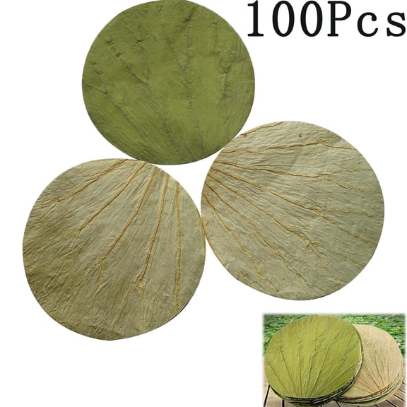 Tutuviw 100 Pcs Natural Dried Lotus Leaves for Sushi Plates Rice Food Wrapping Party Decoration Cooking Liner Safe Healthy Material ( Round Shape, 8.6in Diameter)