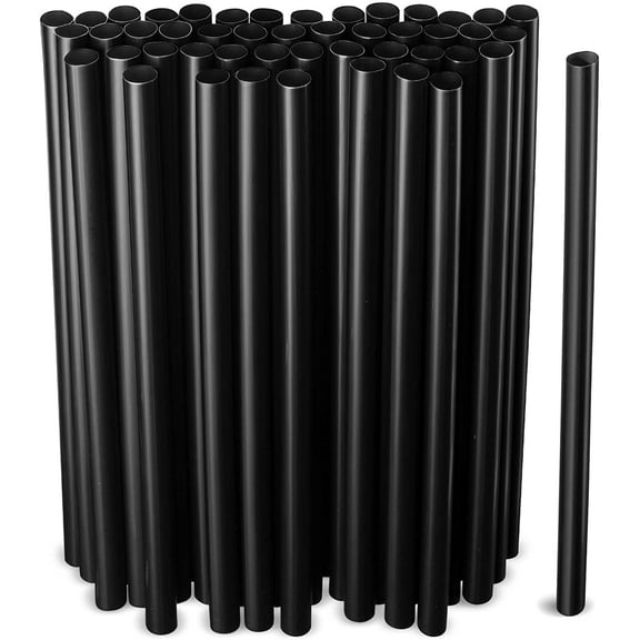 Tutuviw 100 Pcs Smoothie Straws,Disposable Plastic Jumbo Milkshake Drinking Straws,Black (0.43" Diameter and 9.45" long)