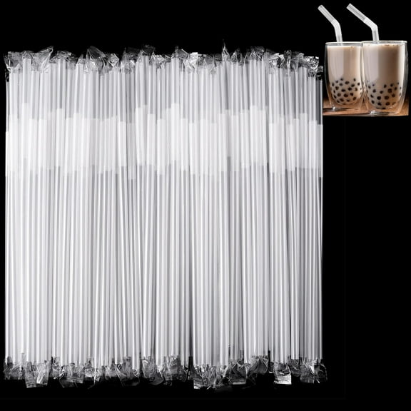 Tutuviw 100Pcs Individually Packaged Clear Boba Straws,Disposable Bendy Jumbo Straws,Flexible Smoothie Straws,Plastic Large Wide-mouthed Milkshake Drinking Straws (0.43" D and 9.45" L)