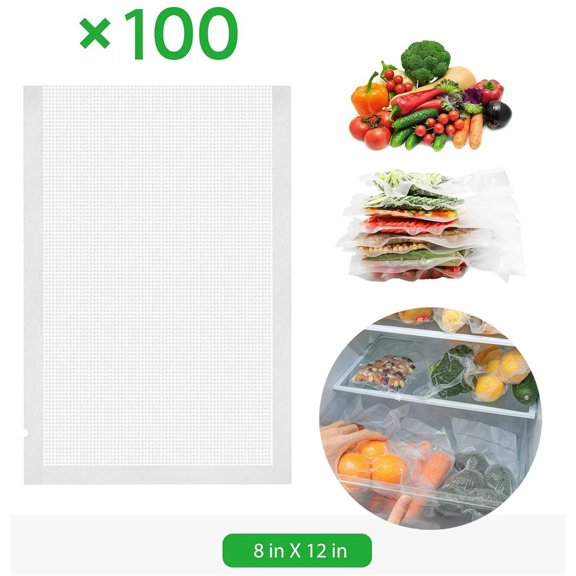 Tutuviw 100Pcs Vacuum Sealer Bags for Food Saver, 8x12" Pre-Cut Chamber Vacuum Bags, Premium Seal Bags, Commercial Grade, Heavy Duty for Meal Prep, Sous Vide, or Freeze Dried Foods