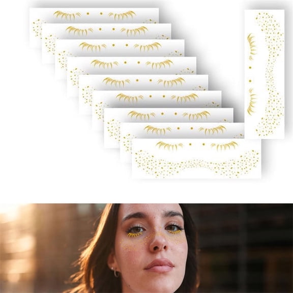 Tutuviw 10Pcs Glitter Gold Eye Freckles Face Tattoo Face Glitter Makeup Sparkles Stickers for Women Waterproof Freckle Makeup Patches Gold Foil Faux Freckles for Women and Kids(Style 2)