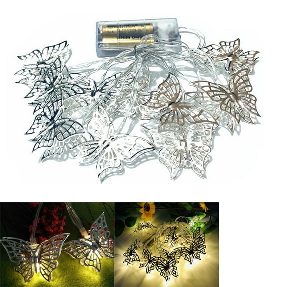 Tutuviw 10ft Butterfly LED String Lights Battery Operated Metal Battery String Lights,Waterproof LED String Lights,Geometric String Lights Indoor Battery for Christmas Party Valentine's Day Decoration