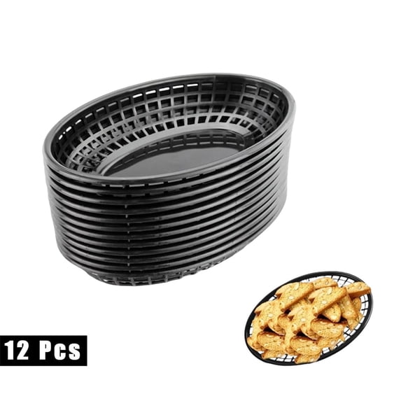 Tutuviw 12 Pack Black Fast Food Baskets 8.66*5.51*1.57 Inch Reusable Storage Food Baskets For Serving for Party Picnic BBQ Burger Fries Sandwiches
