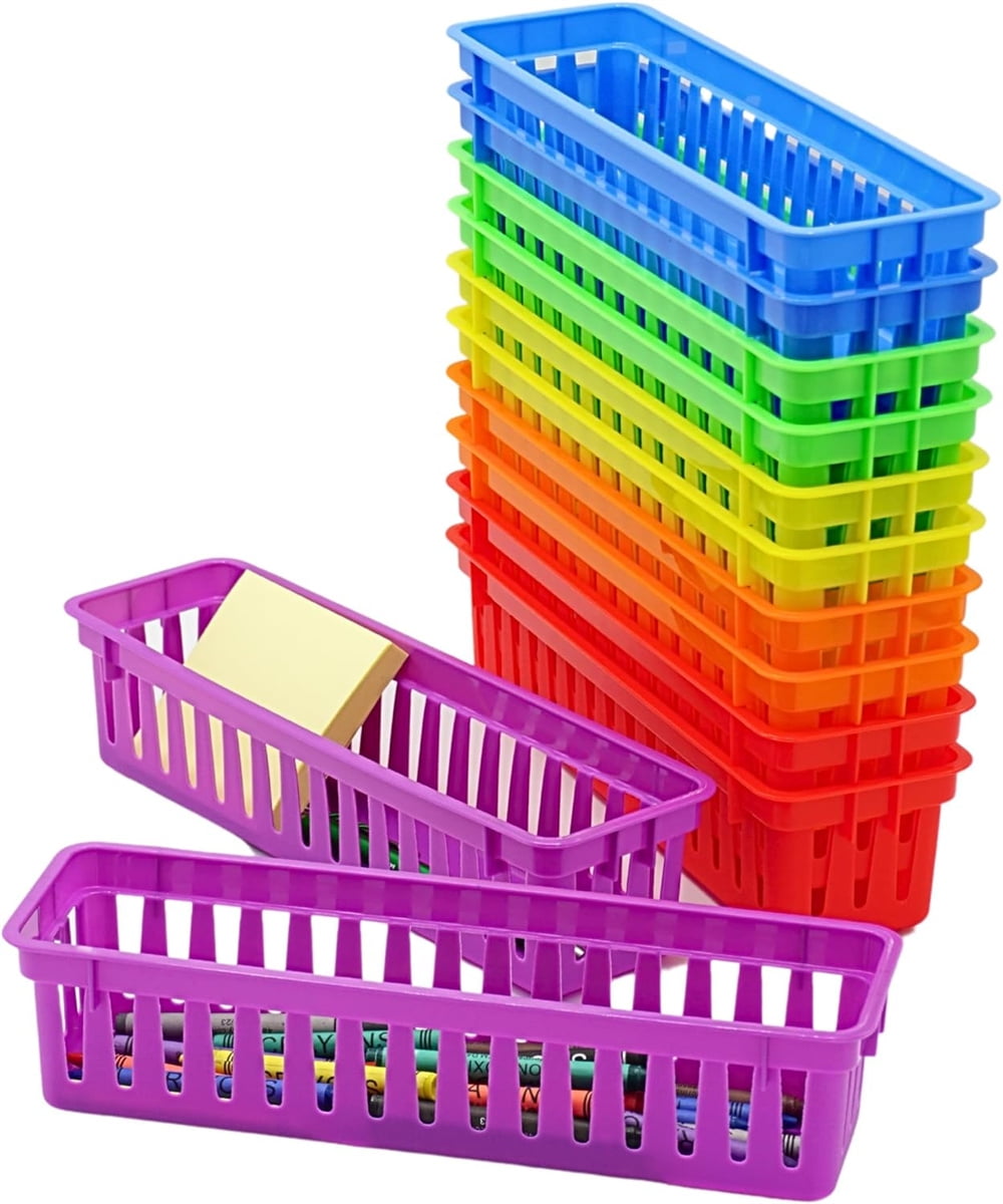 Rainbow Plastic Pencil Holder Trays for Classroom Organization, 12-Pack