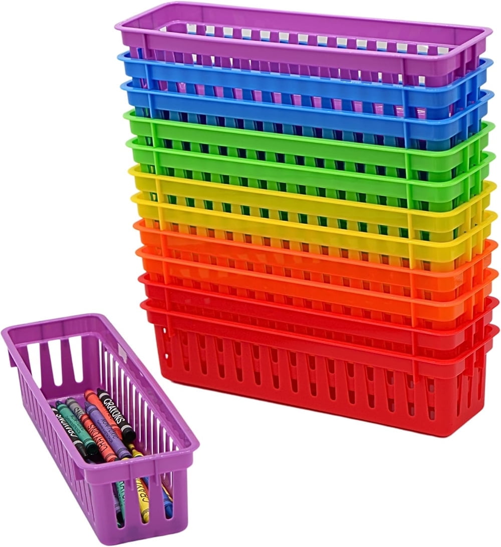Rainbow Plastic Pencil Holder Trays for Classroom Organization, 12-Pack
