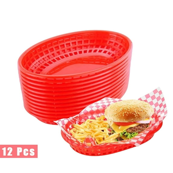 Tutuviw 12 Pack Plastic Fast Food Baskets Restaurant Serving Storage Basket Bin Reusable Fry Serving Tray for Bread, Fried Chicken, Burgers, Sandwiches, Fries, Fruits
