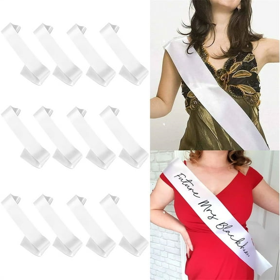 Tutuviw 12 Pack Premium White Blank Satin Sash, Plain Sash, Pageant Sash for Birthday, Wedding, Graduation, Hen Party, Make Your Own Sash(White)