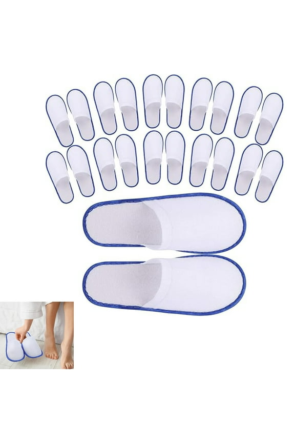 12 Pairs Cotton Slippers, Portable Fluffy Super Comfort Closed Toe Spa Slippers, Washable One-time Non-Slip Thick Home Slippers for Family Spa Guests Hotels Travel, 11"x4", Blue