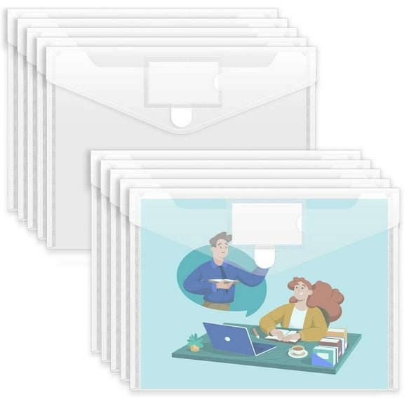 Tutuviw 12 Pcs A4 Binder Pocket,Binder Organizer Snap Button Pouch with Label for Home and Office,Clear Folder,11 Holes Clear A4 Binder Pockets Envelope Letter for 2/3/4 Ring Binder Folders