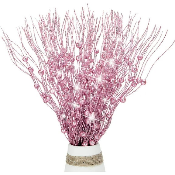 Tutuviw 12 Pcs Artificial Glitter Berry Stems for Christmas Tree Curly Sprays Picks Faux Glitter Berry Branches Christmas Tree Twigs Filler Decorations Festival Wreath Supplies Home Table Centerpiece