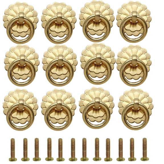 Tutuviw 12 Pcs Vintage Cabinet Pulls Handles Vintage Antique Brass Ring Pulls with 12 Screws Pure Solid Brass Cabinet Knobs Pulls Handles for Furniture Cupboard (Antique Brass)