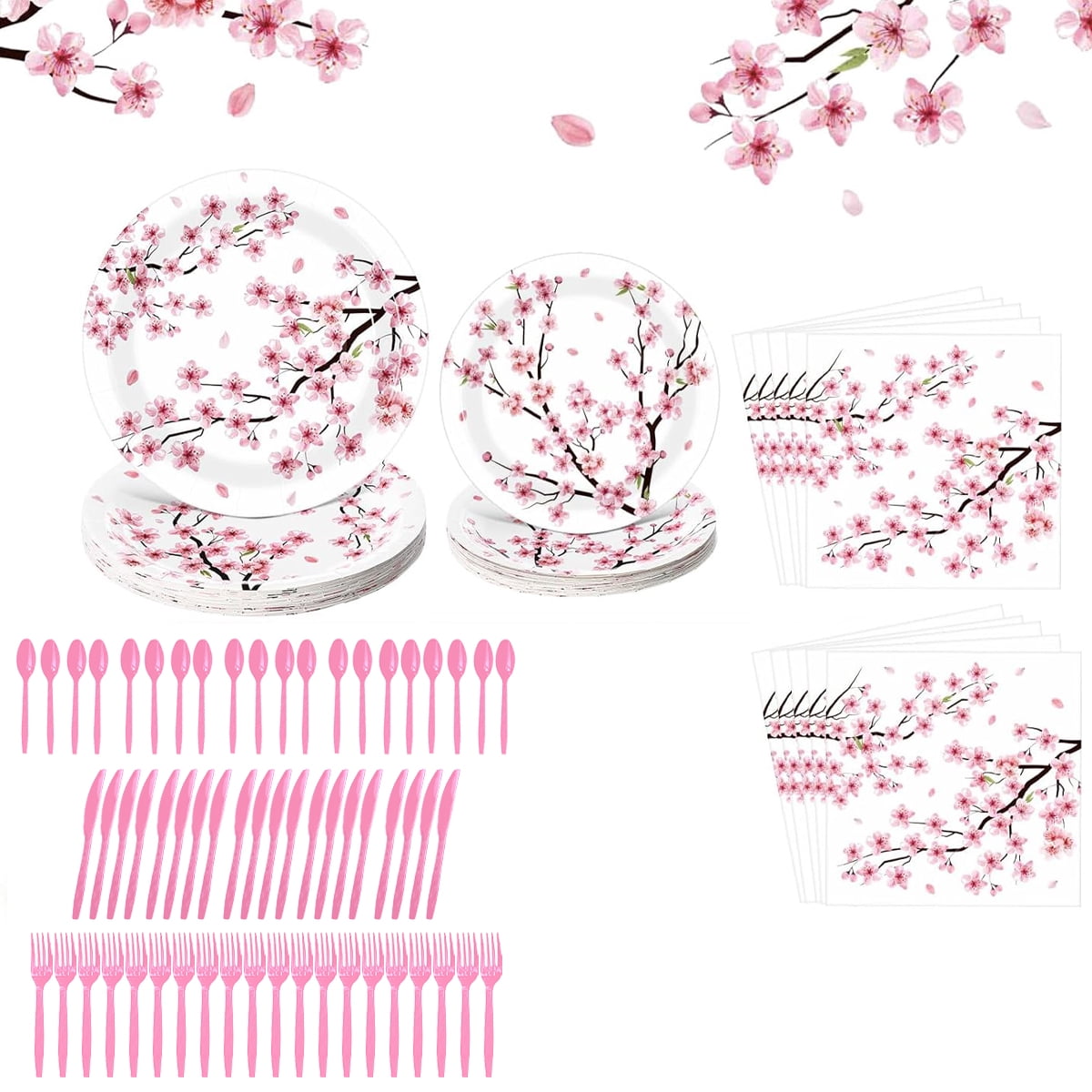 Tutuviw 120 PCS Cherry Blossom Party Supplies Watercolor Pink Floral ...