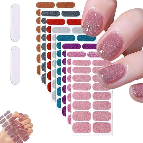 Tutuviw 128Pcs Thin Semi-Cured Gel Nail Strips,Self Adhesive Shiny Gel Full Cover Nail Wraps Stickers,Shine Nails Art Decals Kit Nail Art Supplies As Gifts for Women Girls DIY Craft Decoration Tips