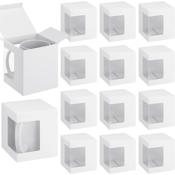 Tutuviw 12Pcs Mug Boxes for Gifts Coffee Mugs Boxes Gift Boxes Transparent Cups Wrapping Box with Clear View Window Cupcake Box Christmas Ornament Box(11/12/15 oz)