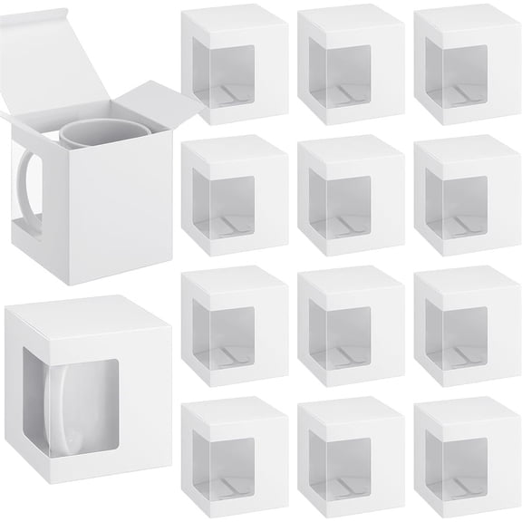 Tutuviw 12Pcs Mug Boxes for Gifts Coffee Mugs Boxes Gift Boxes Transparent Cups Wrapping Box with Clear View Window Cupcake Box Christmas Ornament Box(11/12/15 oz)