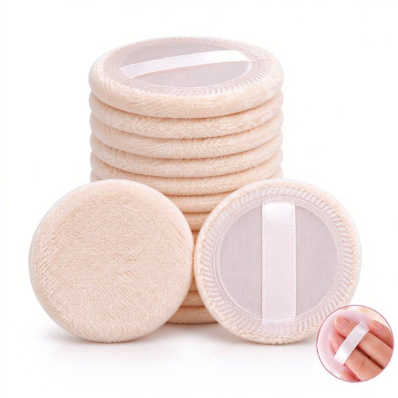 Tutuviw 12Pcs Round Velour Powder Puff, Makeup Pad With Ribbon, 2.36 Inch Washable Cosmetic Tool For Loose Powder Setting(White)