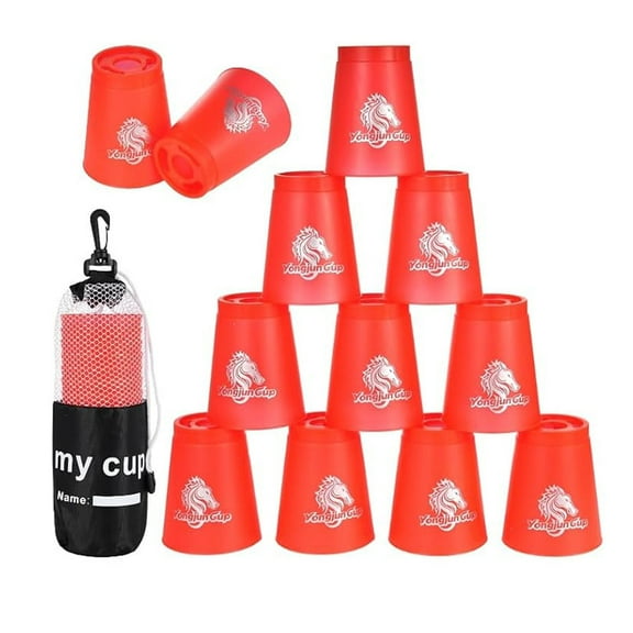 Tutuviw 12Pcs Sports Stacking Cups Stacking Cup Set Sports Training Stacking Cup Classic Family Speed Training Game for Travel Party Challenge Competition Gift (Red)