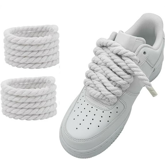 Tutuviw 140 CM Round Rope Shoelaces Thick Cotton Solid Shoe Laces,DIY Twisted Shoelaces for Men Women Sneakers(2Pcs White)
