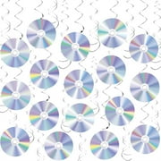 Tutuviw 16Pcs 90s Hanging Swirl Decorations Iridescent CD Disc Theme Party Supplies 90's CD Disco Hanging Swirls for 90s/2000s Birthday Party & Baby Shower Music Ceiling Streamers with Glossy Finish