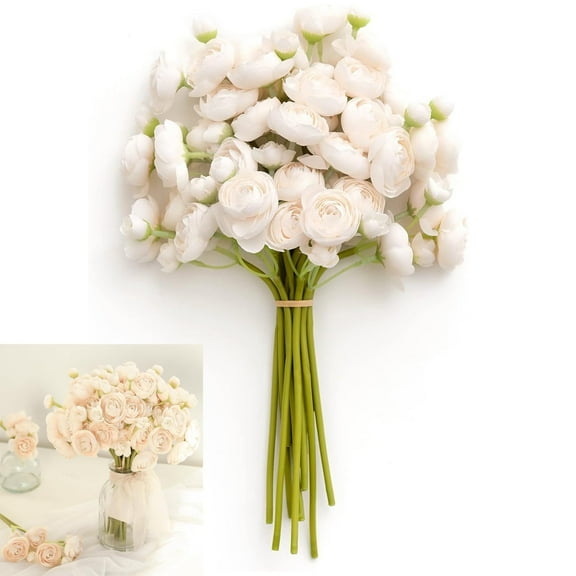 Tutuviw 18 Pcs Ranunculus Artificial Flower, Faux Mini Ranunculus Flowers, Bulk Fake Wedding Filler Flowers for DIY Bouquet Centerpieces Arrangements, Bridal Shower Decorations